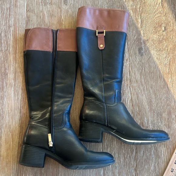 FRANCO SARTO “LIZBETH” BLACK BROWN KNEE HIGH LEATHER RIDING BOOTS EUC size 7.5 - Picture 7 of 16